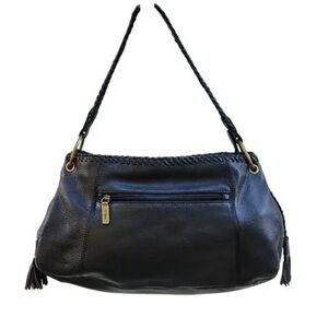 Hobo International Black Pebble Leather Shoulder Bag Braided Strap Detail